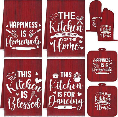 Leinuosen 8 Pcs Kitchen Towels and Oven Mitts Sets Pot Holders Dishcloths Set by Leinuosen