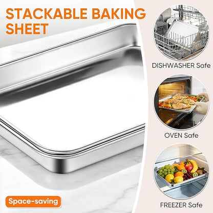 LIANYU 2 Pack Cookie Sheets for Baking, Stainless Steel Baking Tray Pan - Image 5