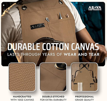 Asaya Chef and BBQ Apron with Bottle Opener and Hand Towel - 10oz Cotton Canvas - Image 3