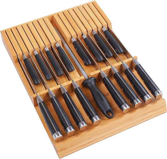 Utoplike In-drawer Knife Block Bamboo Kitchen Knife Drawer Organizer Large by Utoplike
