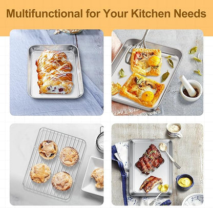 TeamFar Toaster Oven Tray and Rack Set, 9.3’’ x 7’’ x 1’’, Stainless Steel - Image 4