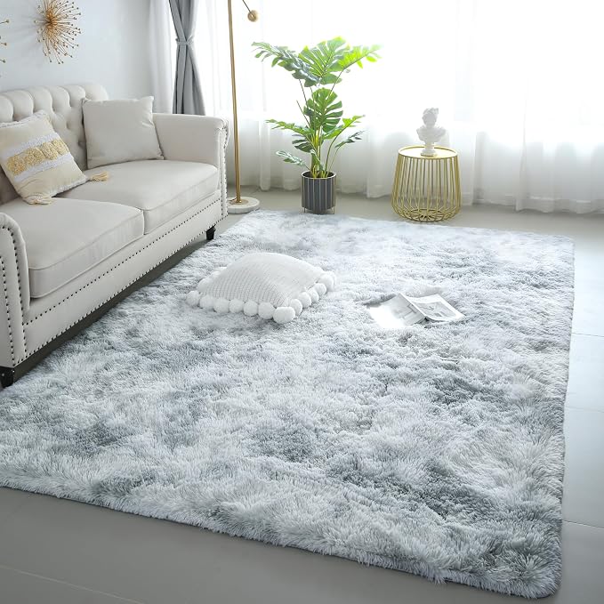 KICHOWUA 4x6 Light Grey Fluffy Shag Area Rug - Image 7