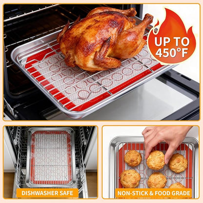 Baking Sheet Pan Set of 12, CEKEE Stainless Steel Cookie Sheets - Image 7