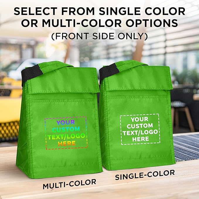 DISCOUNT PROMOS 10 Hook and Loop Insulated Lunch Bags Set - Customizable Text, Logo - Polyester, Durable, Vibrant, Reusable - Green