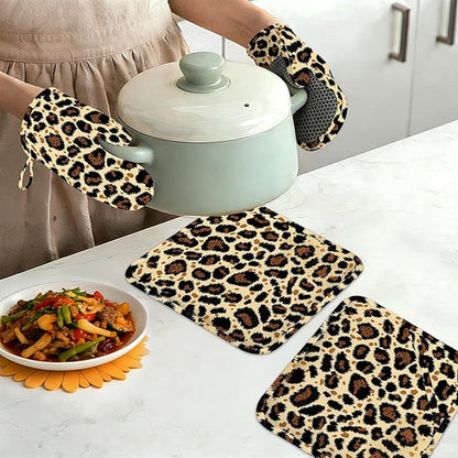 Leopard Print Oven Mitts and Pot Holders Sets of 4, Heat Resistant Silicone - Image 7