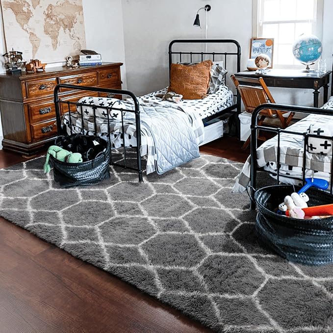 ONASAR Area Rugs for Living Room Bedroom, 5x8 Fluffy Grey and White Rug - Image 8