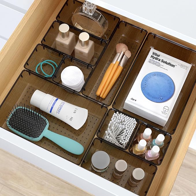 StorMiracle 13 PCS Clear Plastic Drawer Organizers Set, 4 Size Desk Drawer - Image 5