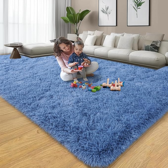 qulint 6x9 Area Rug for Living Room, Shag Fluffy Blue Rug for Bedroom Modern - Image 7