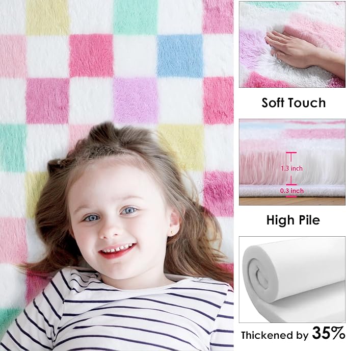 KICMOR Rainbow Checkered 6x9 Area Rugs - Image 2