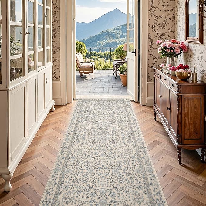 jinchan Zenith Floral Runner Rug 3x8 Washable Kitchen Runner Non-Slip Low-Pile - Image 3