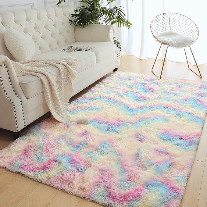 AROGAN Soft Rainbow Area Rugs for Girls Room 3x5 Feet, Fluffy Girls Bedroom Rugs - Image 7