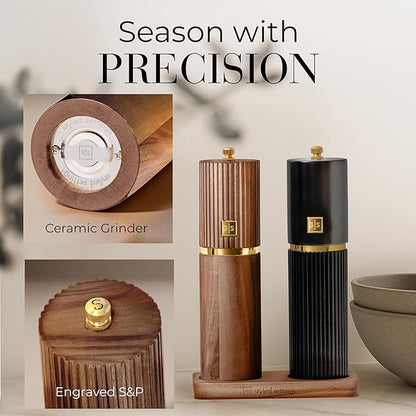 Wooden Salt and Pepper Grinder Set – Refillable Manual Salt and Pepper Mills - Image 3