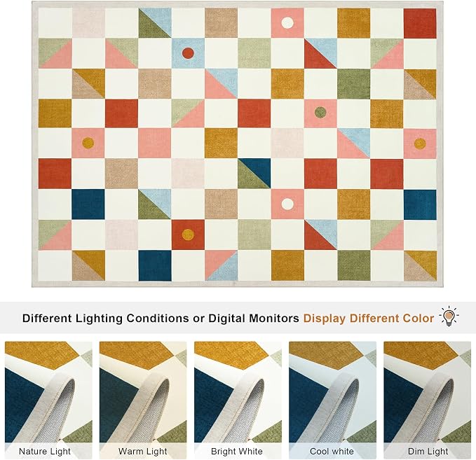 Terrug Multicolored Geometric Checkered Rug - Image 7