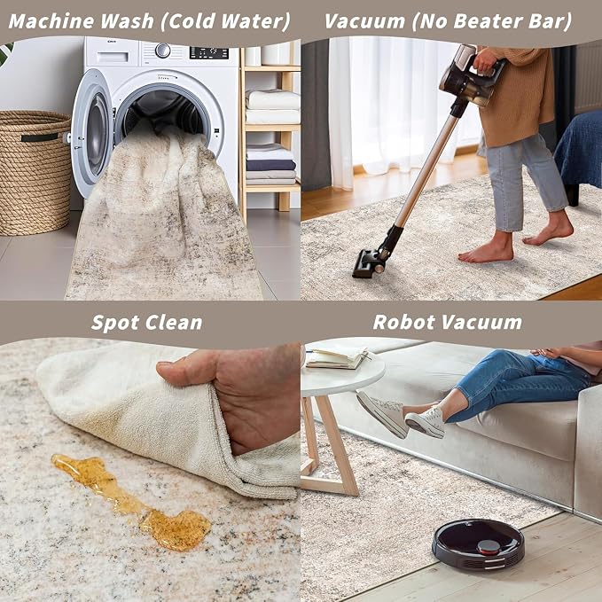 2x3 Washable Non-Slip Rug – Modern Abstract Neutral Small Throw Area Rug - Image 8