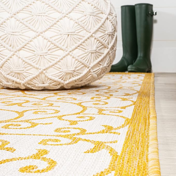 JONATHAN Y Vintage Filigree Indoor Outdoor Area Rug 4X6 Cream/Yellow, Madrid - Image 8