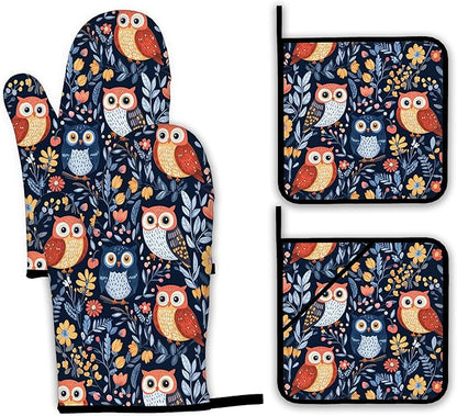 Colorful Cute Owl Oven Mitts and Pot Holders, Heat Resistant Oven Mitts Gloves by Unknown