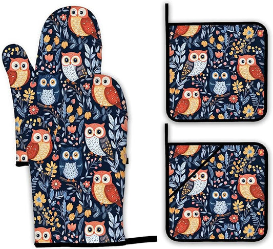 Colorful Cute Owl Oven Mitts and Pot Holders, Heat Resistant Oven Mitts Gloves by Unknown