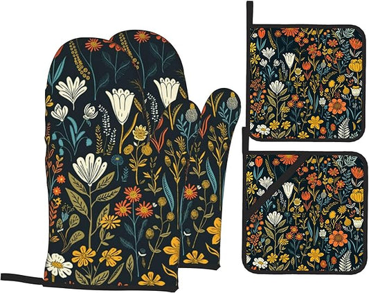Vintage Flowers Oven Mitts and Heat Resistant Pads by Unknown