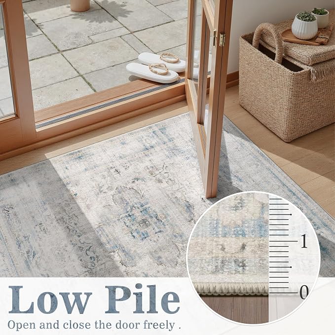 DCX 9x12 Haze Blue Rug, Machine Washable Stain Resistant Distressed Vintage Rug - Image 5