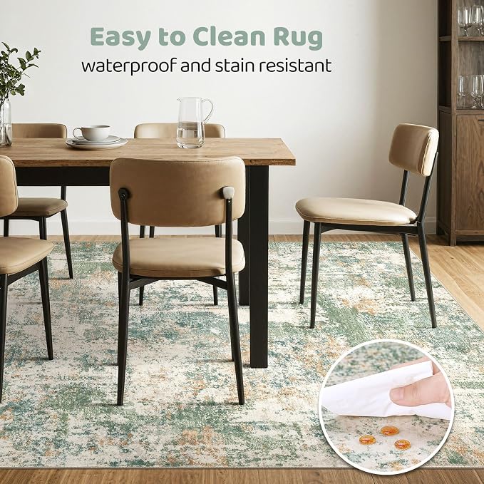 12x15 Area Rug Living Room: Washable Large Abstract Soft Green Rug Stain - Image 6