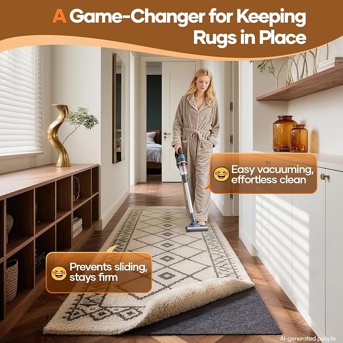 Veken Non Slip Cushioned Runner Rug Pad Gripper 2x7 Ft, Felt and Silicone - Image 2