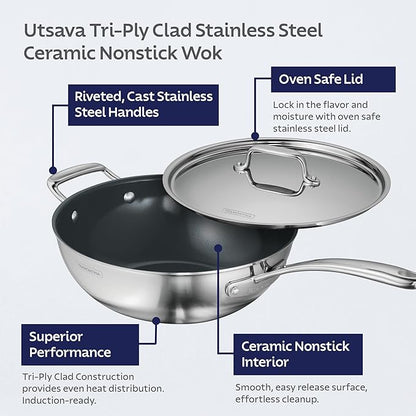 Tramontina Utsava Tri-Ply Clad Stainless Steel 3.75-Quart Wok - Image 3