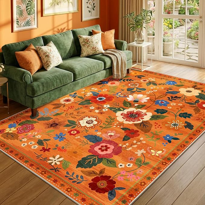 RELEANY Floral 8x10 Area Rugs Washable Print Boho Cute Carpet Non Slip Flower - Image 9