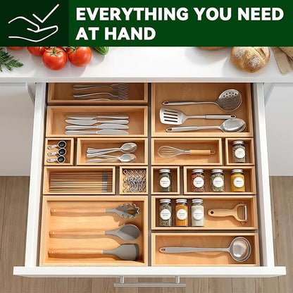 Bamboo Drawer Organizer 7 Pcs for Kitchen Multi-purpose Storage Dividers for - Image 5