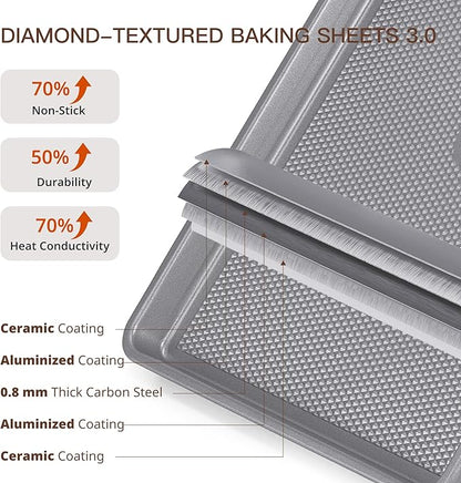 HONGBAKE 3 Pack Nonstick Ceramic Baking Sheet Pan Set - Image 3