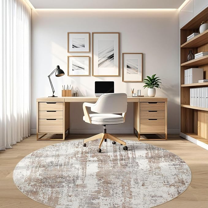 Round Rug Living Room Rugs: 6Ft Washable Circle Large Abstract Modern Soft - Image 8