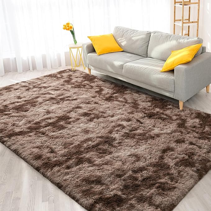 FlyDOIT Large Area Rugs for Living Room, 4x6 Feet Tie-Dyed Coffee Shaggy Rug - Image 8