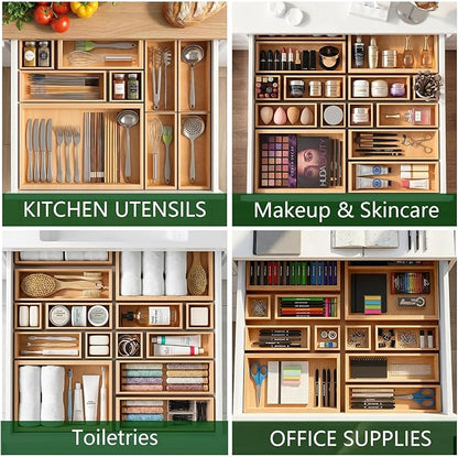 Bamboo Drawer Organizer 14 Pcs for Kitchen Multi-purpose Storage Dividers for - Image 3