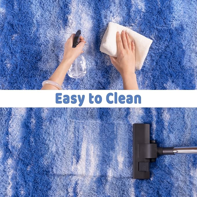 Shag Rugs for Living Room 9x12, Ultra Soft Abstract Blue Big Fuzzy Rugs for - Image 7