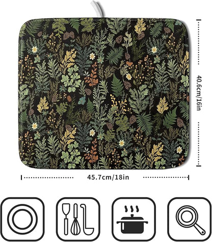 Black Green Botanical Dish Drying Mat - Image 2