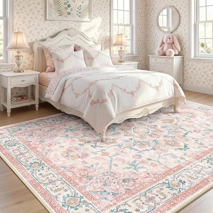 CAPALOCA Machine Washable Rugs Nursery Rug 6x9 Cute Girl Non Slip Low Pile - Image 3