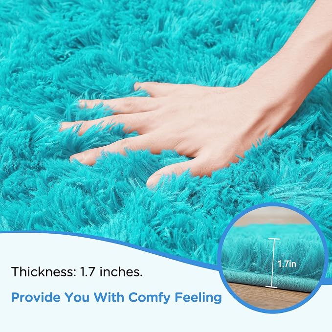 Teal Shag Area Rug for Bedroom, 4x6 Fluffy Shaggy Rugs for Living Room Boys - Image 5