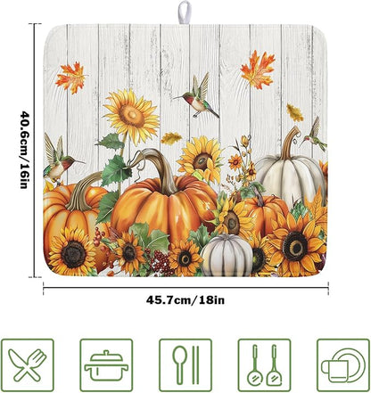 Fall Sunflower Maple Leaves Dish Drying Mat - Image 2
