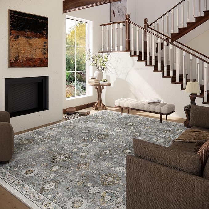 Machine Washable Rug for Living room: 6x9 Area Rugs Boho Vintage Rugs Stain - Image 2