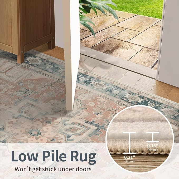 Rugxara 3x5 Orange Washable Entryway Rug, Non Slip Boho Runner Rugs - Image 6