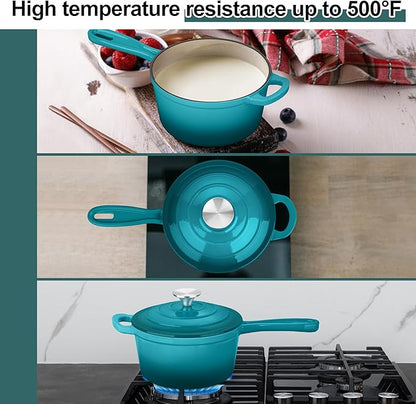2 Quart Saucepan with Lid, Leonyo Enameled Cast Iron Sauce Pan, Cast Iron Pot - Image 4