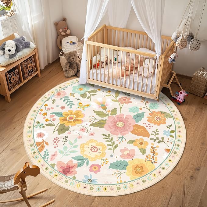 RELEANY Floral 6ft Area Rugs Washable Print Boho Cute Carpet Non Slip Flower by RELEANY