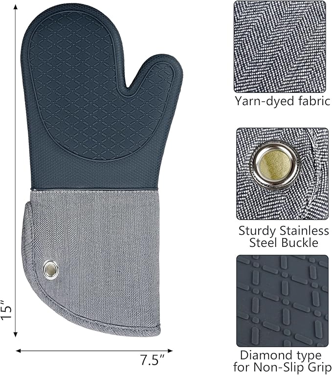 Professional Microwave Silicone Oven Mitts one Pair, Kitchen Mitten Set - Image 2