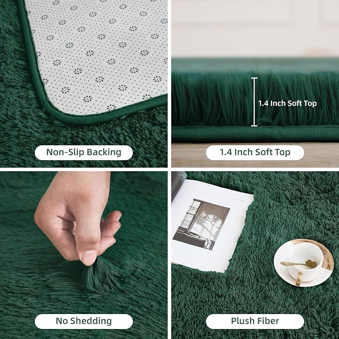 Litanika 5x8 Shag Area Rug for Living Room Bedroom, Emerald Dark Green High - Image 5