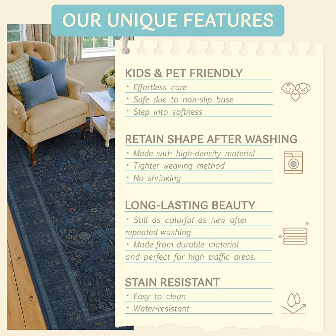 Dark Blue 5x8 Boho Living Room Rug - Image 7