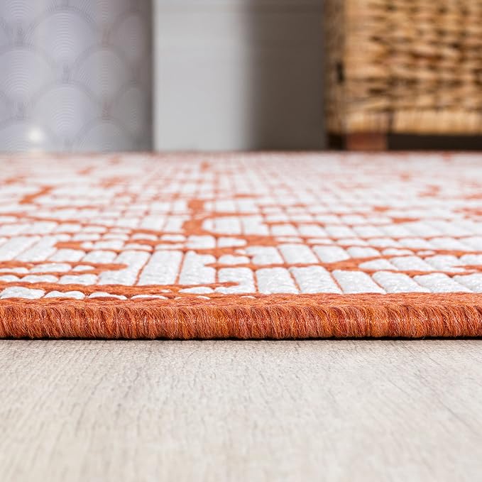 JONATHAN Y Vintage Filigree Indoor Outdoor Runner Rug 2X10 Cream/Orange - Image 4