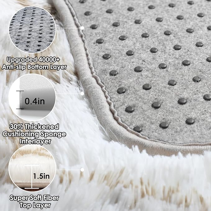 ONASAR Rugs for Living Room Bedroom, 5x8 Fluffy White and Beige Area Rug - Image 4