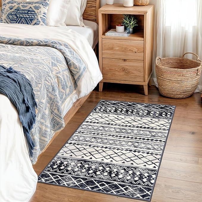 KUTA Moroccan Area Rugs 2x3, Ultra Soft Print Vintage Geometric Low-Pile Floor - Image 5