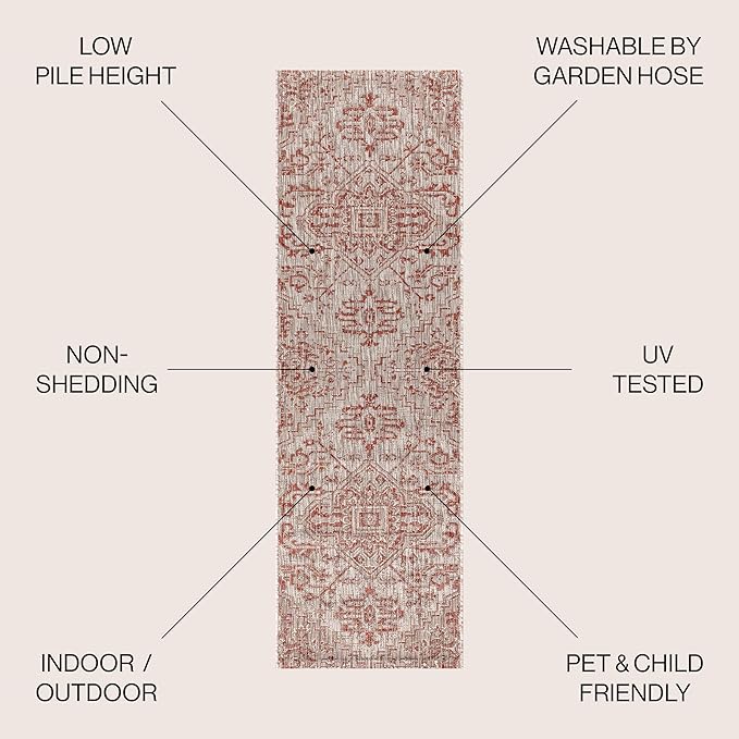 JONATHAN Y Boho Medallion Indoor Outdoor Runner Rug 2X10 Red/Taupe, Estrella - Image 2