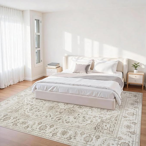9x12 Area Rugs for Living Room:Beige Washable Vintage Medallion Carpet Non-Slip - Image 2