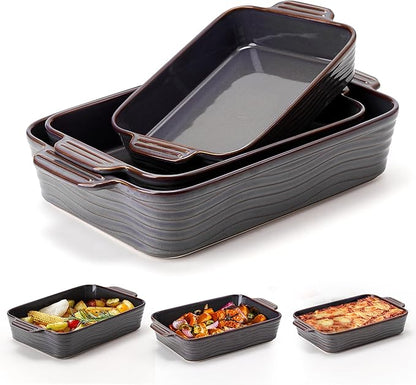 Ceramic Baking Dish Set of 3, Casserole Dishes by Jemirry